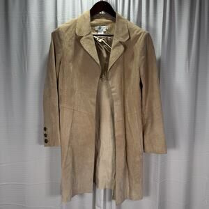 VTG Coldwater Creek Suede Long Beige Leather Jacket Women's Size Petite Medium